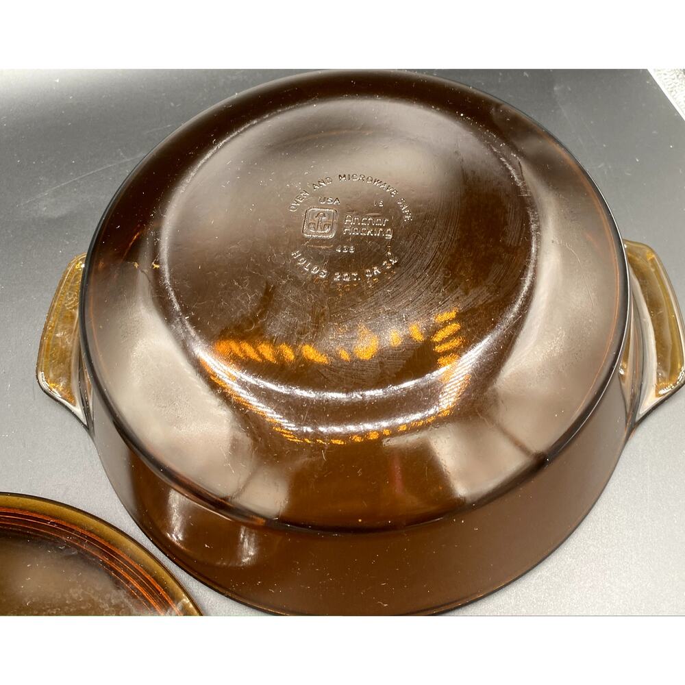 Vtg Anchor Hocking Fire-King (2qt) Amber Brown Oval Casserole Baking Dish Bowl - Picture 5 of 6